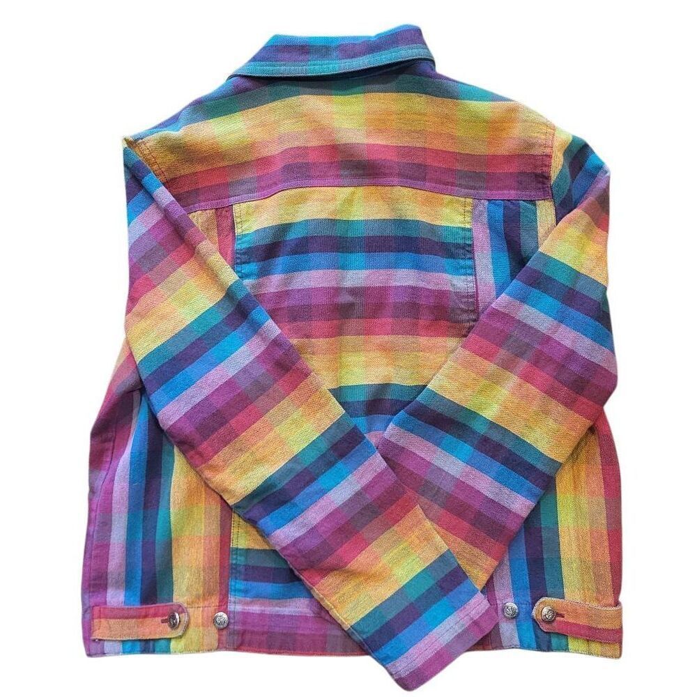 Vintage Jacket Women's Large Rainbow Colorful Art Cotton Woven Stripe - Picture 2 of 4